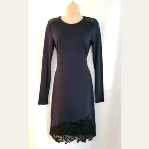 Women Elie Tahari Sport Long Sleeve Navy Blue Dress with Lace Hem Detail Size XS